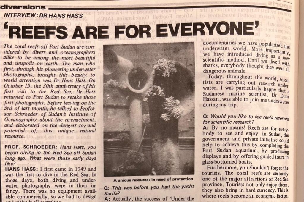 Sudanow magazine, December 1979: headline Reefs Are For Everyone, interview with Dr Hans Hass